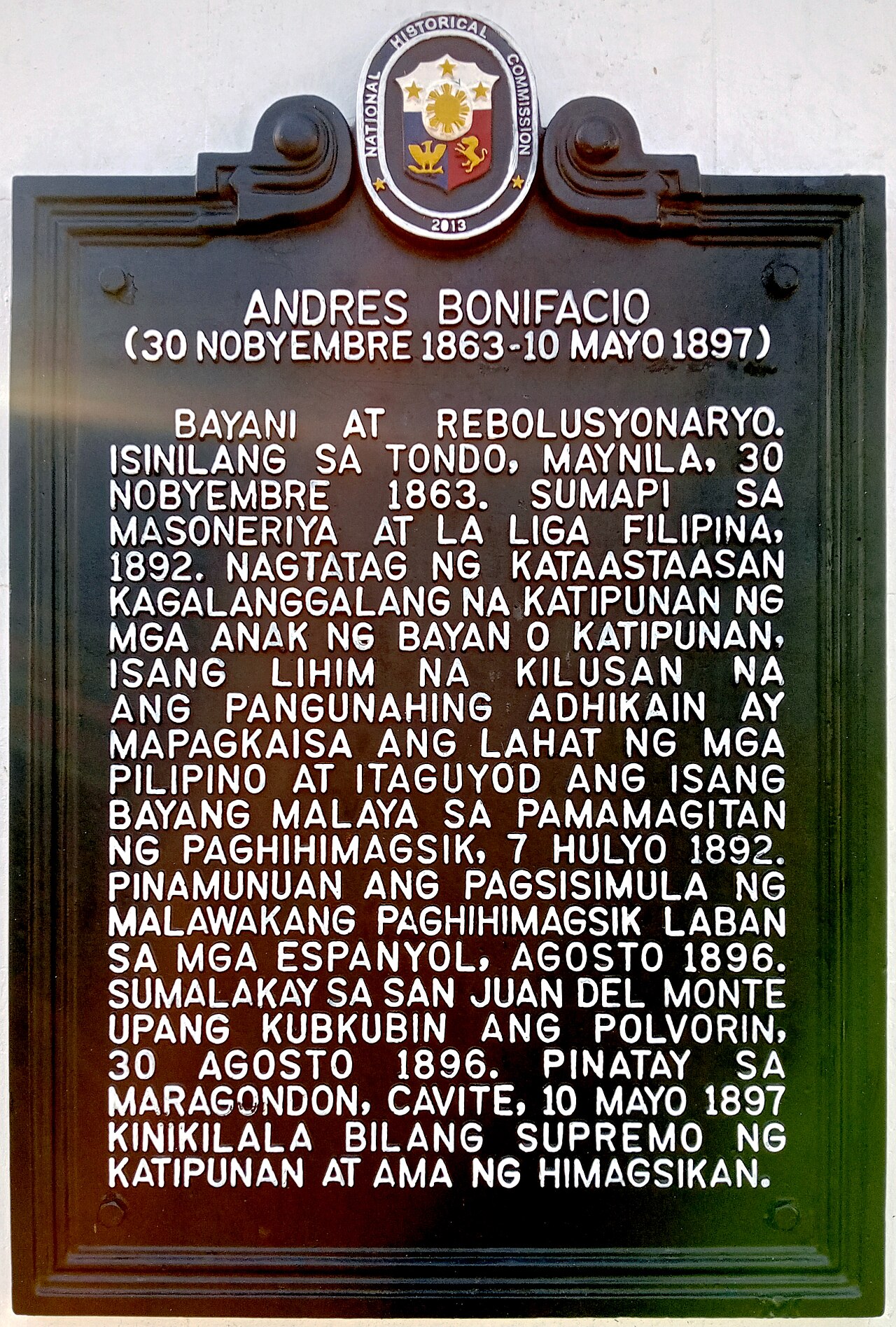 Andres Bonifacio historical marker