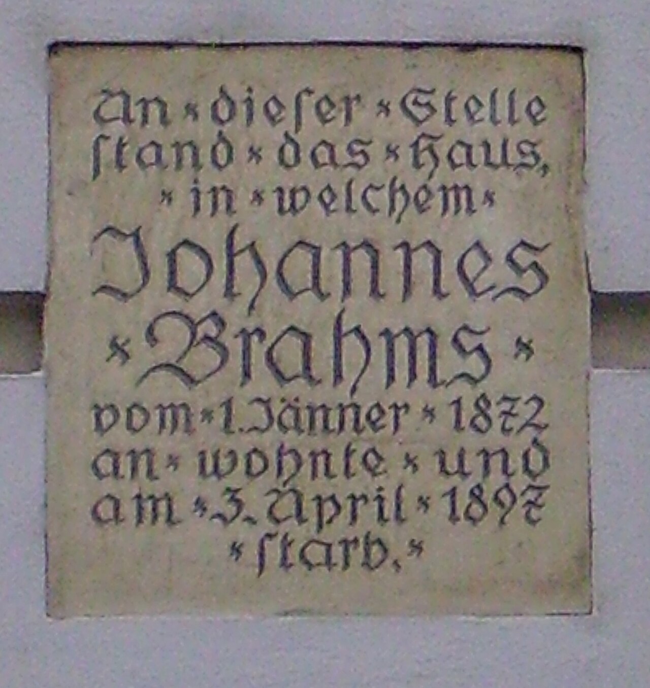 Gedenktafel für Johannes Brahms