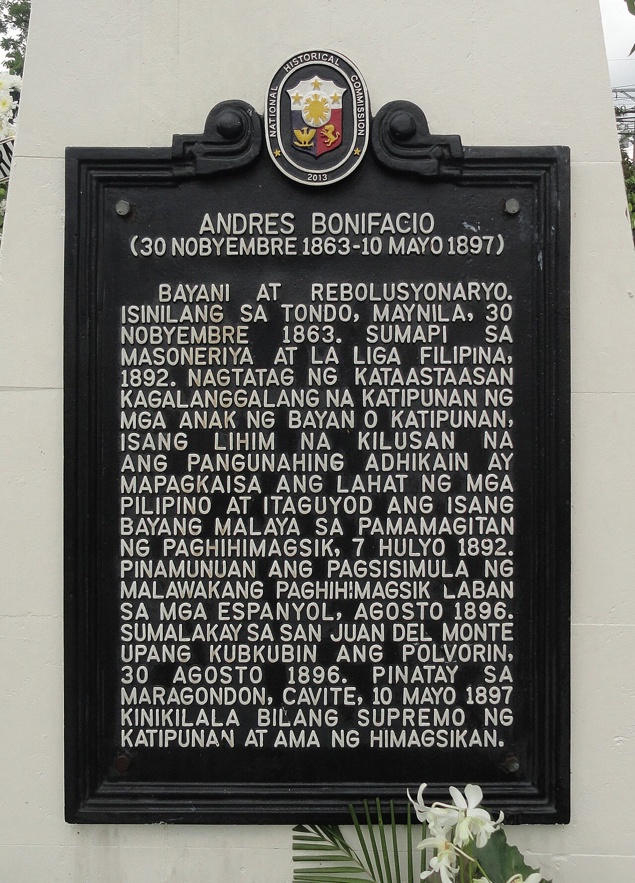 A photograph of Andres Bonifacio historical marker