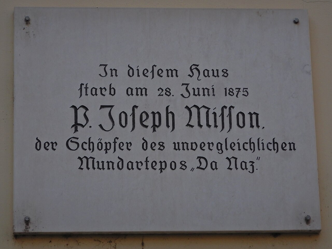 Targa commemorativa per Joseph Misson