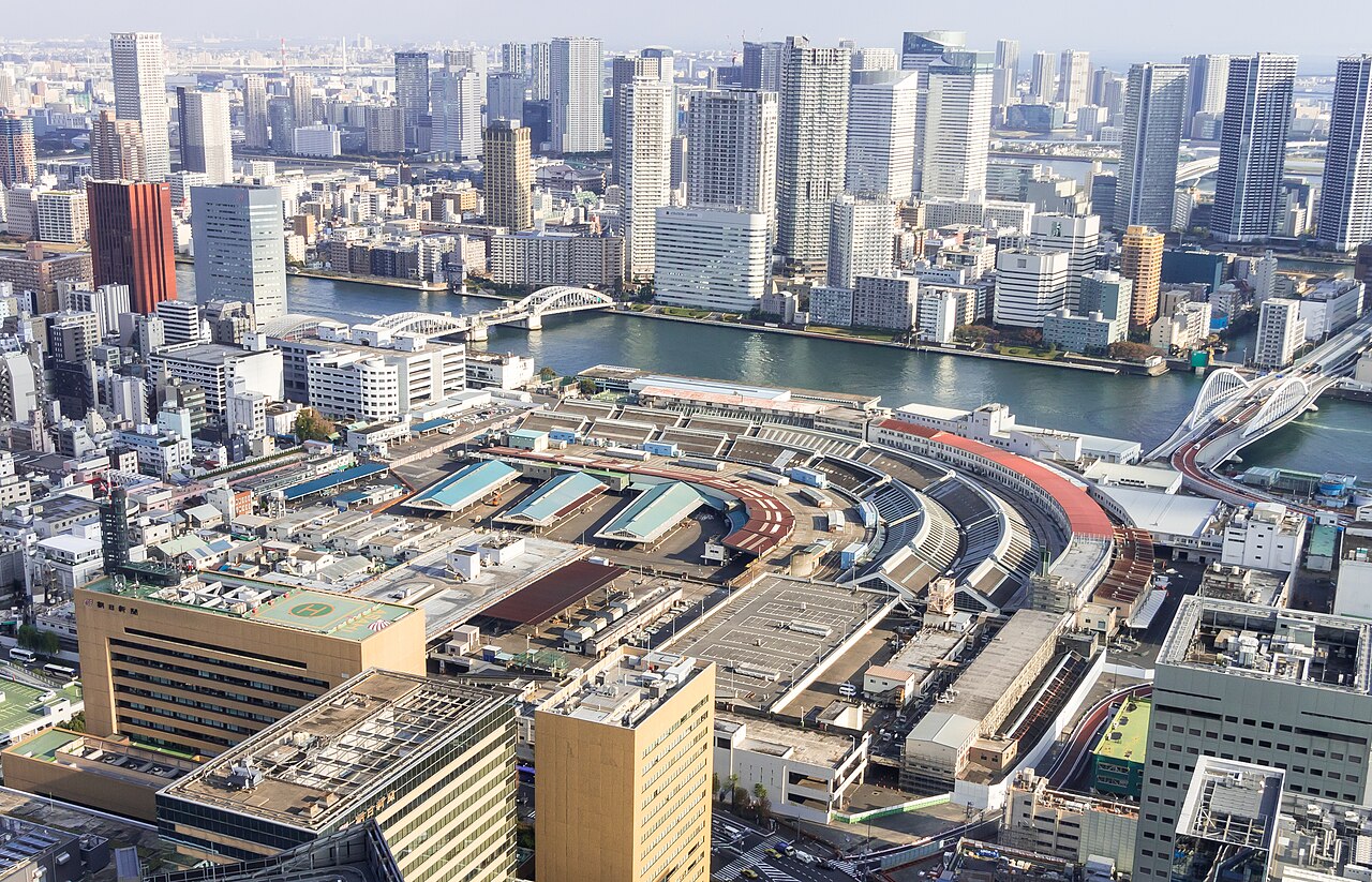 A photograph of Tsukiji fish market